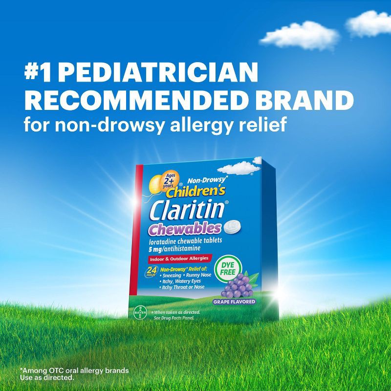 slide 3 of 10, Children's Claritin Loratadine Allergy Relief 24 Hour Non-Drowsy Grape Chewable Tablets - 30ct, 30 ct