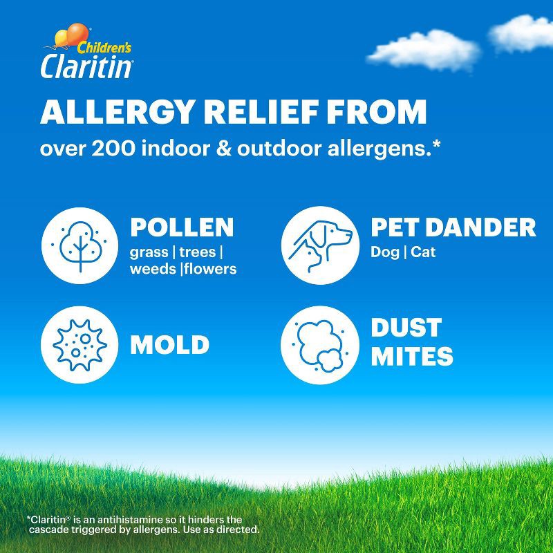 slide 8 of 10, Children's Claritin Loratadine Allergy Relief 24 Hour Non-Drowsy Grape Chewable Tablets - 30ct, 30 ct