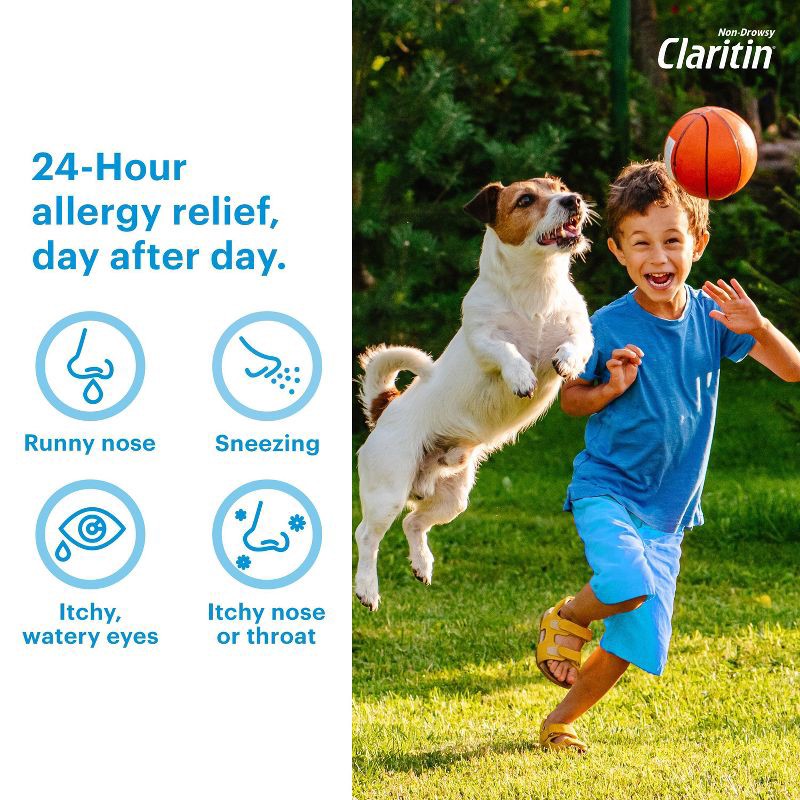 slide 6 of 7, Children's Claritin Loratadine Allergy Relief 24 Hour Non-Drowsy Grape Chewable Tablets - 30ct, 30 ct