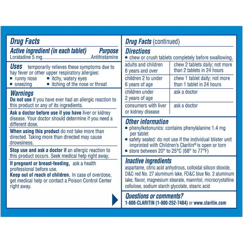 slide 7 of 7, Children's Claritin Loratadine Allergy Relief 24 Hour Non-Drowsy Grape Chewable Tablets - 30ct, 30 ct