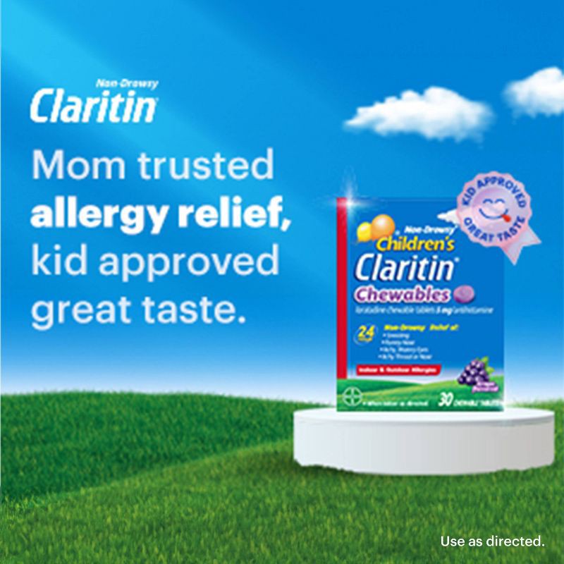 slide 8 of 9, Children's Claritin Loratadine Allergy Relief 24 Hour Non-Drowsy Grape Chewable Tablets - 30ct, 30 ct