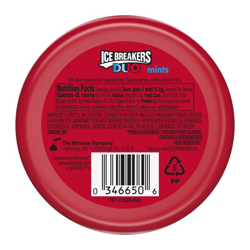 slide 3 of 6, Ice Breakers Duo Strawberry Sugar Free Mint Candies - 1.3oz, 1.3 oz