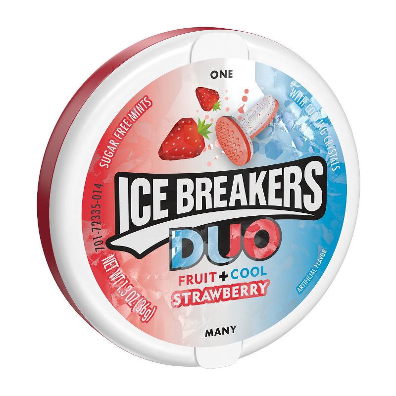 slide 1 of 6, Ice Breakers Duo Strawberry Sugar Free Mint Candies - 1.3oz, 1.3 oz