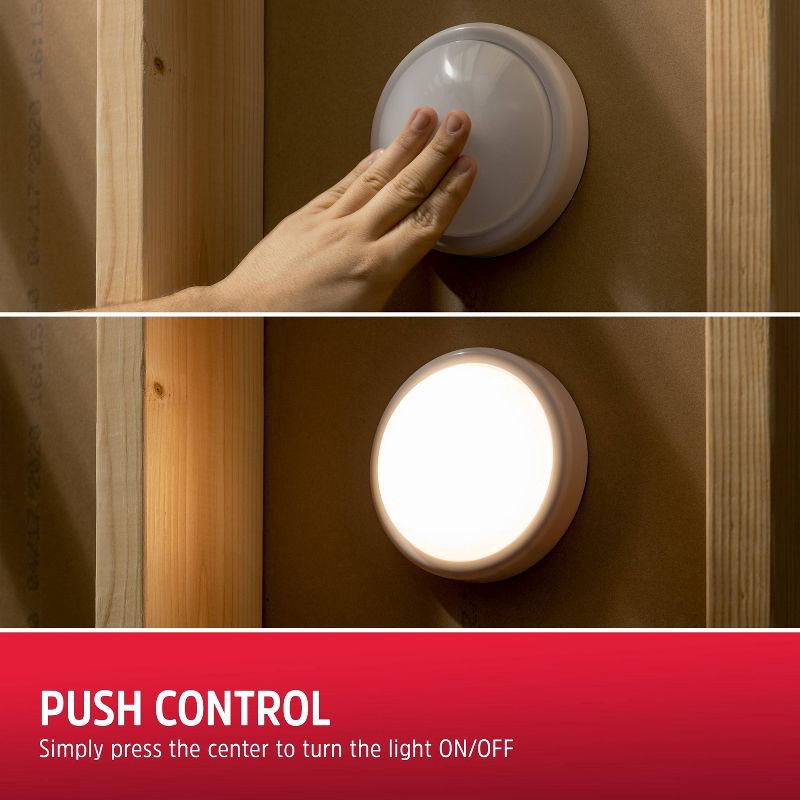 slide 7 of 9, Energizer Tap LED Moon Cabinet Lights: Stick On Touch Light for Closet, Battery Operated, White, 100-Hour Run Time, 1 ct