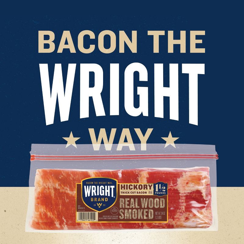 slide 6 of 9, Wright Brand Naturally Smoked Hickory Bacon - 24oz, 24 oz