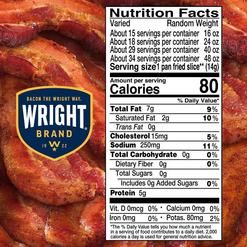 slide 9 of 9, Wright Brand Naturally Smoked Hickory Bacon - 24oz, 24 oz