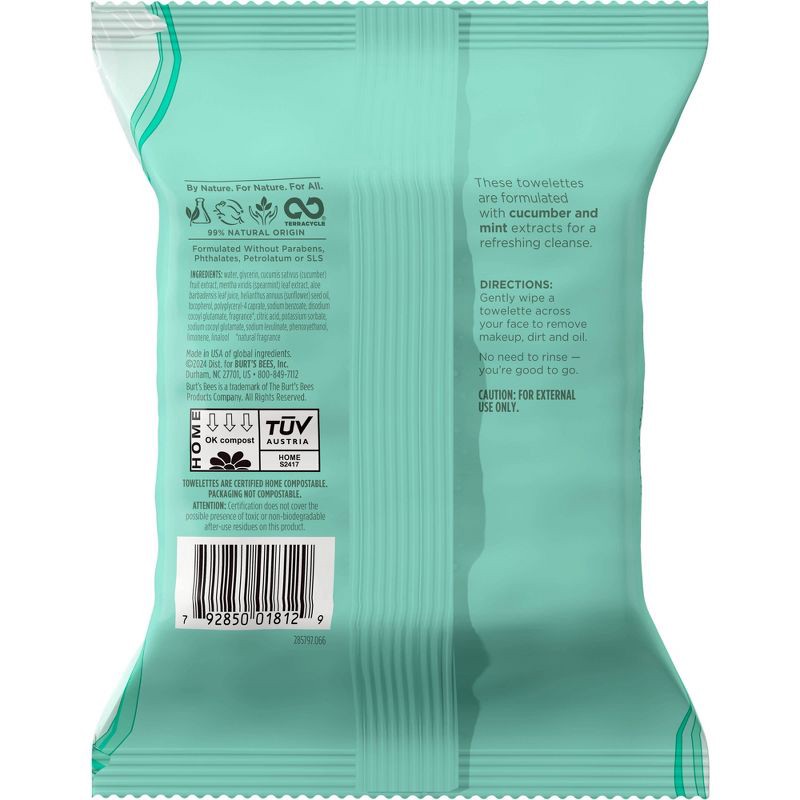 slide 2 of 9, Burt's Bees Facial Cleansing Towelettes Refreshing Cucumber Mint - 30ct, 30 ct