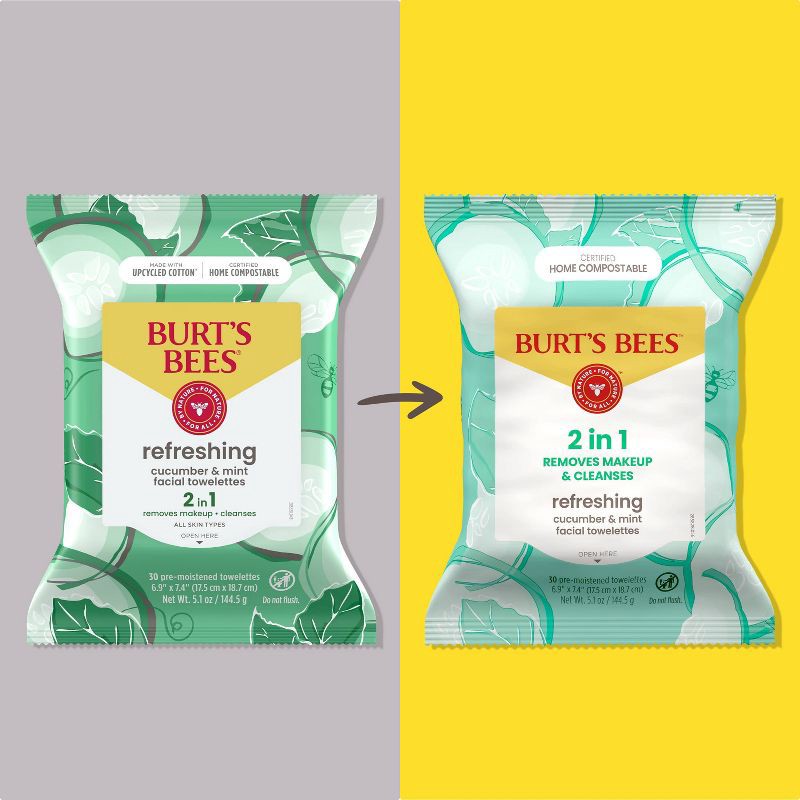 slide 3 of 9, Burt's Bees Facial Cleansing Towelettes Refreshing Cucumber Mint - 30ct, 30 ct