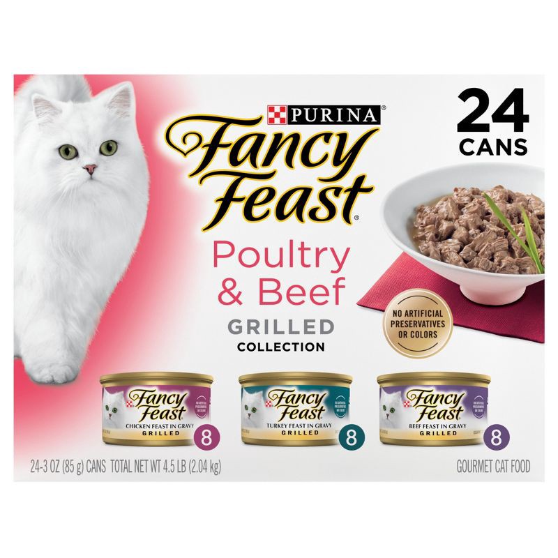 slide 2 of 12, Purina Fancy Feast Grilled Variety Pack with Chicken, Turkey & Beef Flavor Wet Cat Food Cans - 3oz/24ct, 24 ct; 3 oz