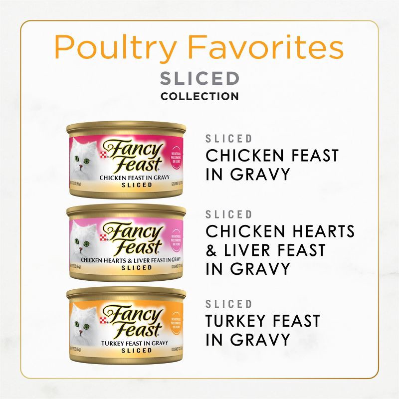 slide 4 of 12, Purina Fancy Feast Poultry Favorites Variety Pack Liver, Chicken & Turkey Flavor Gravy Wet Cat Food Cans - 3oz/24ct, 24 ct; 3 oz