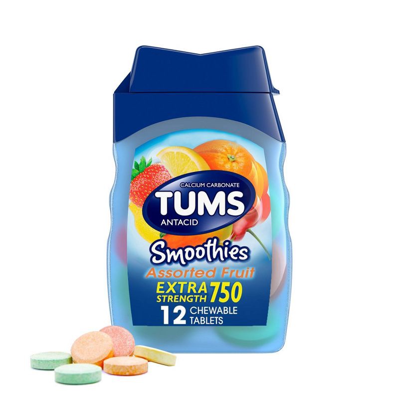 slide 1 of 9, Tums Extra Strength Antacid Smoothies Assorted Fruit Chewable Tablet 12ct, 12 ct