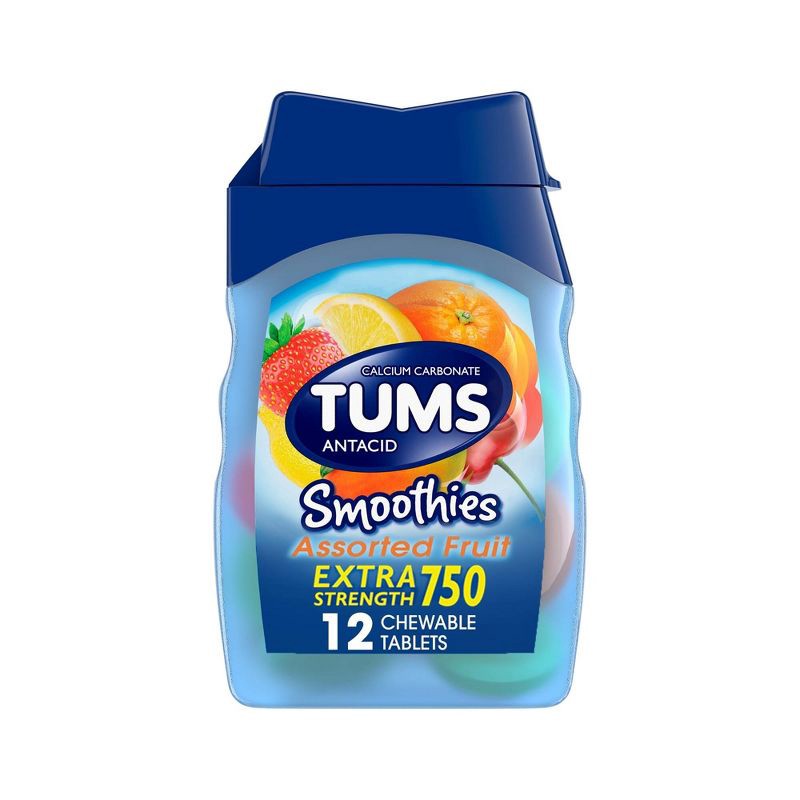 slide 1 of 9, Tums Extra Strength Antacid Smoothies Assorted Fruit Chewable Tablet 12ct, 12 ct