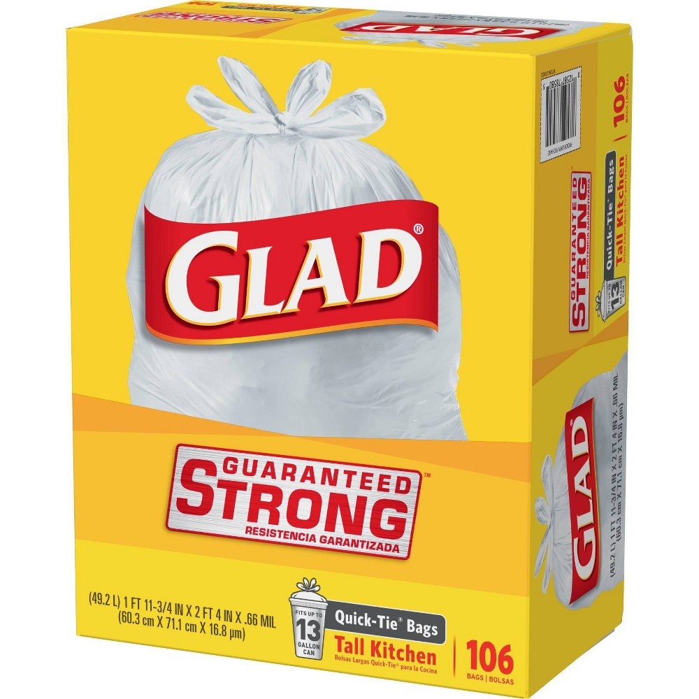 slide 7 of 9, Glad Tall Kitchen White Trash Bags, 13 gal, 106 ct