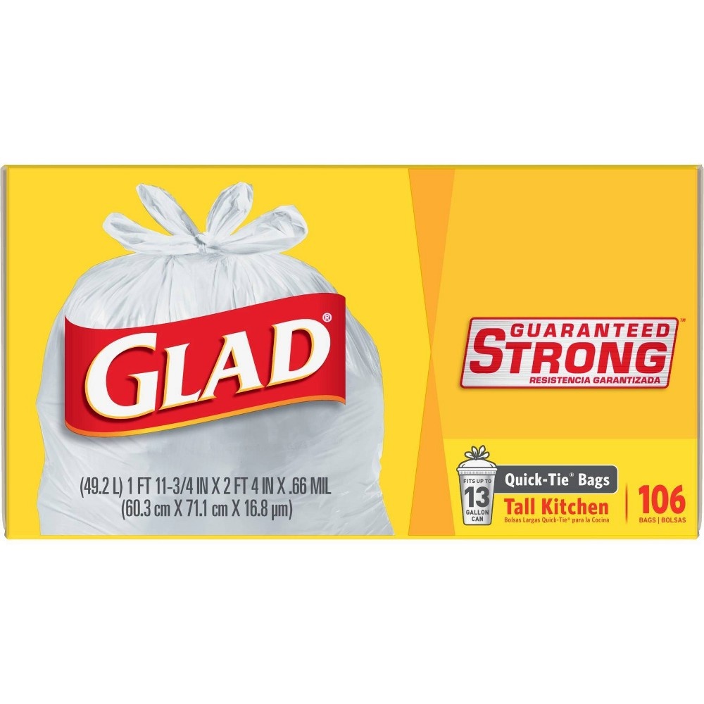 slide 8 of 9, Glad Tall Kitchen White Trash Bags, 13 gal, 106 ct