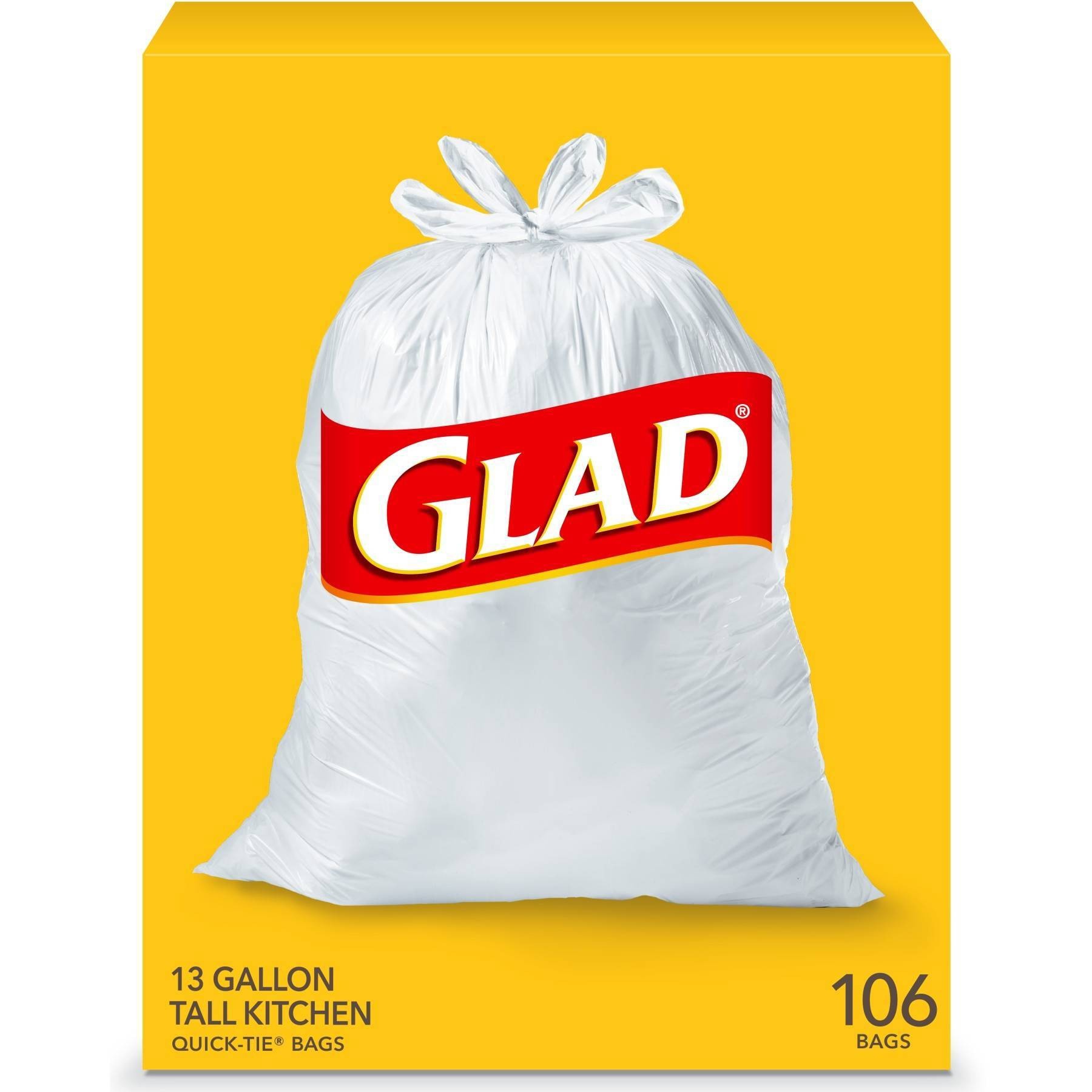 slide 1 of 9, Glad Tall Kitchen White Trash Bags, 13 gal, 106 ct