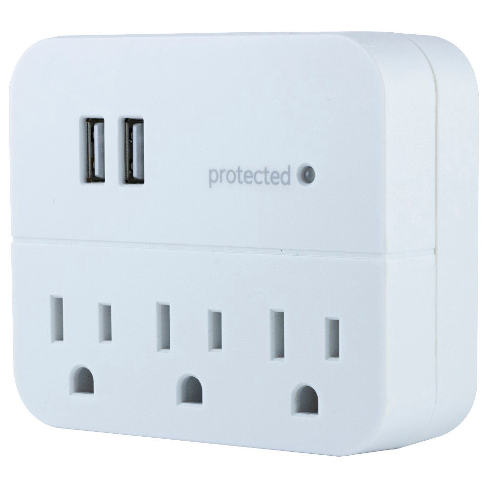 slide 2 of 7, General Electric GE 3 Outlet 2 USB Port Surge Protector Tap 560 White, 1 ct