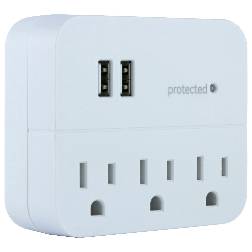 slide 3 of 7, General Electric GE 3 Outlet 2 USB Port Surge Protector Tap 560 White, 1 ct