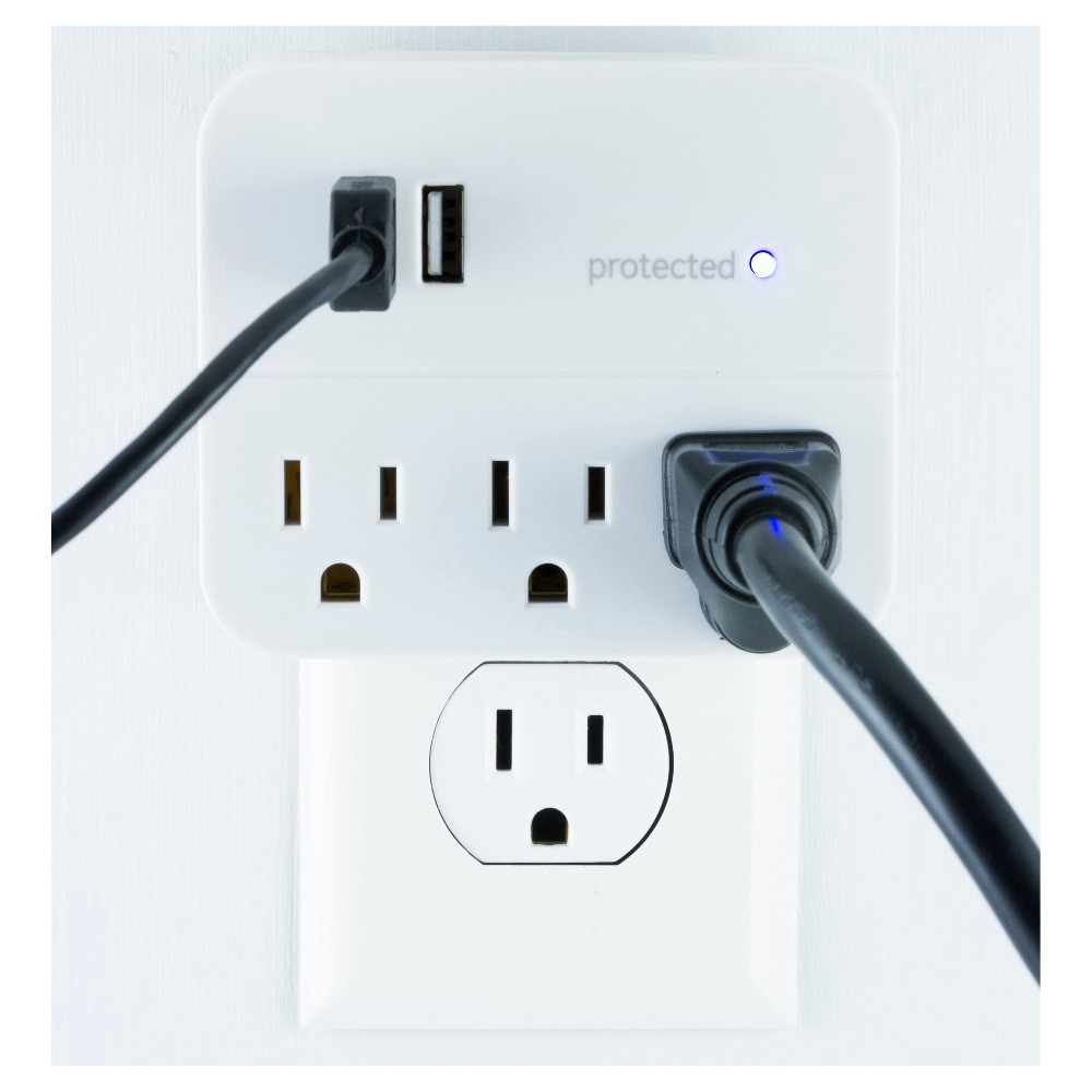 slide 4 of 7, General Electric GE 3 Outlet 2 USB Port Surge Protector Tap 560 White, 1 ct