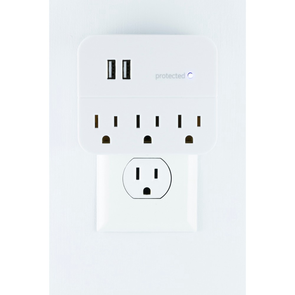 slide 7 of 7, General Electric GE 3 Outlet 2 USB Port Surge Protector Tap 560 White, 1 ct