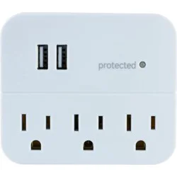 General Electric GE 3 Outlet 2 USB Port Surge Protector Tap 560 White