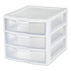 Sterilite 3 Drawer Medium Countertop Unit White with Drawers Clear