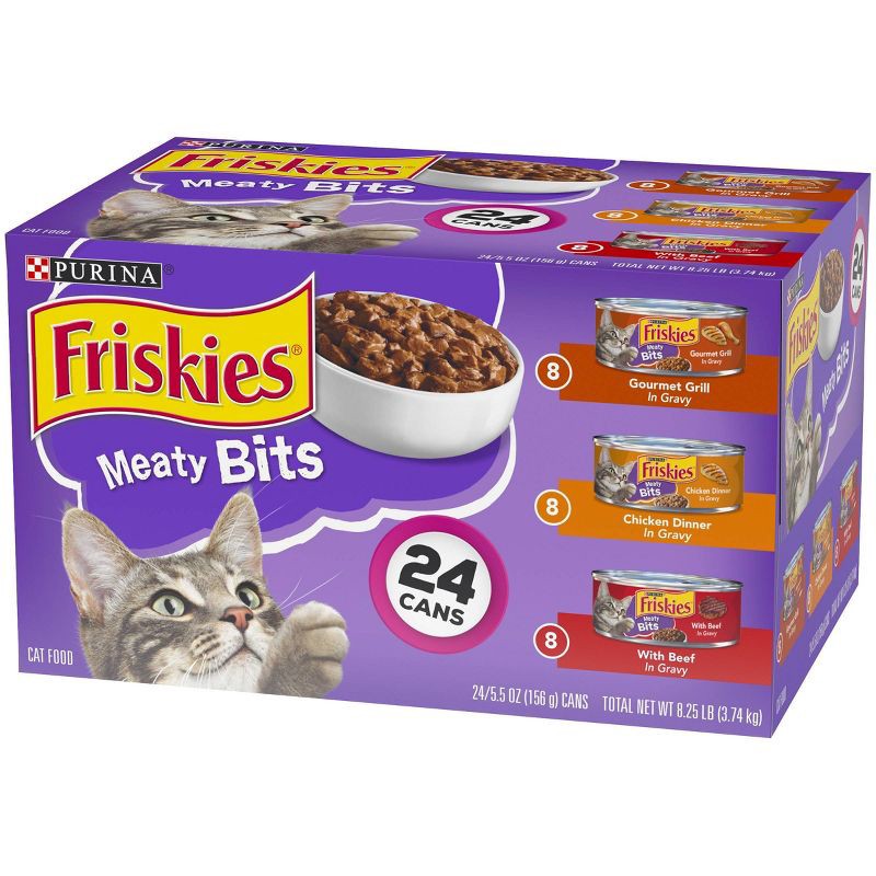 slide 2 of 9, Purina Friskies Meaty Bits Gourmet Grill, Chicken & Beef Wet Cat Food - 5.5oz/24ct Variety Pack, 24 ct; 5.5 oz