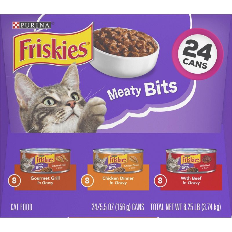 slide 3 of 9, Purina Friskies Meaty Bits Gourmet Grill, Chicken & Beef Wet Cat Food - 5.5oz/24ct Variety Pack, 24 ct; 5.5 oz