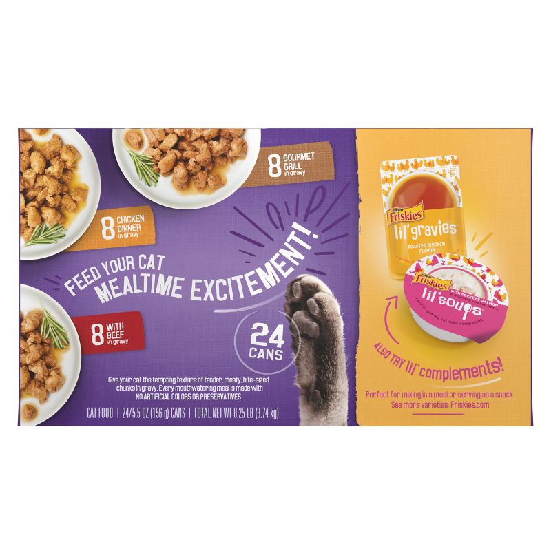 slide 5 of 9, Purina Friskies Meaty Bits Gourmet Grill, Chicken & Beef Wet Cat Food - 5.5oz/24ct Variety Pack, 24 ct; 5.5 oz