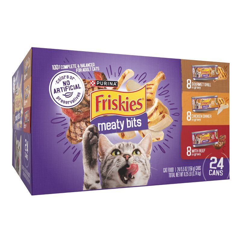 slide 6 of 9, Purina Friskies Meaty Bits Gourmet Grill, Chicken & Beef Wet Cat Food - 5.5oz/24ct Variety Pack, 24 ct; 5.5 oz