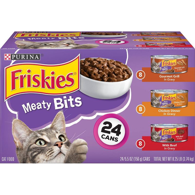 slide 1 of 9, Purina Friskies Meaty Bits Gourmet Grill, Chicken & Beef Wet Cat Food - 5.5oz/24ct Variety Pack, 24 ct; 5.5 oz