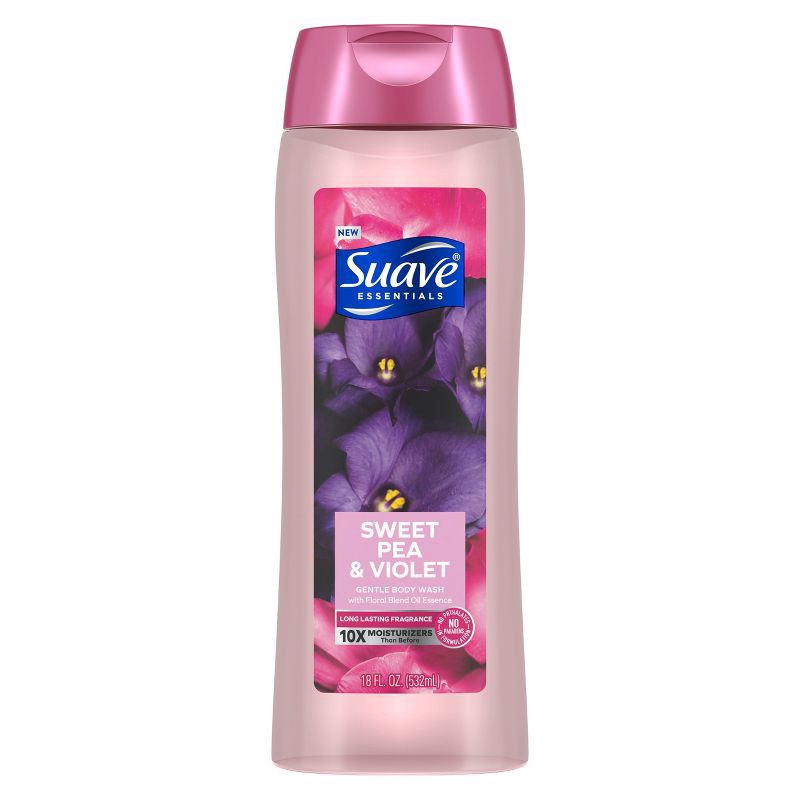 slide 2 of 6, Suave Essentials Sweet Pea & Violet Hydrating Body Wash Soap for All Skin Types - 18 fl oz, 18 fl oz