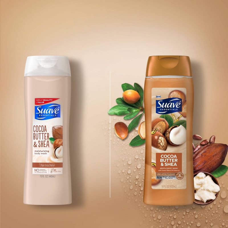 slide 4 of 6, Suave Essentials Cocoa Butter & Shea Creamy Body Wash Soap for All Skin Types - 18 fl oz, 18 fl oz
