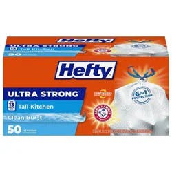 Hefty Ultra Strong Tall Kitchen Drawstring Trash Bags - Clean Burst Scent - 13gal - 50ct