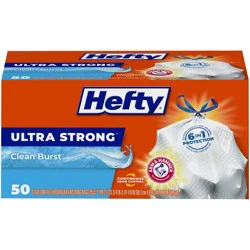 Hefty Ultra Strong Tall Kitchen Drawstring Trash Bags - Clean Burst Scent - 13gal - 50ct