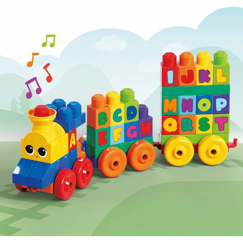 slide 3 of 9, Mega Bloks MEGA ABC Musical Train Preschool Building Block Train Toy with Alphabet Blocks for Learning Letters Plus Real Sounds and Music 50pc, 50 ct