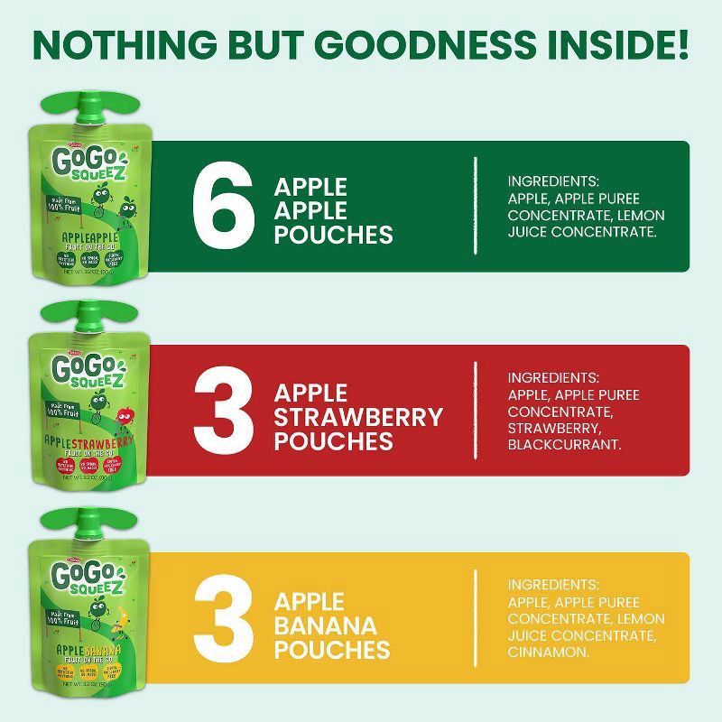 slide 2 of 9, GoGo squeeZ Applesauce Variety Apple/Banana/Strawberry - 3.2oz/12ct, 12 ct; 3.2 oz