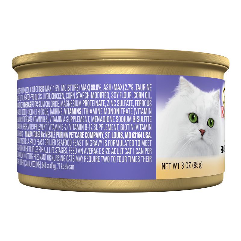 slide 4 of 5, Purina Fancy Feast Grilled Gourmet Wet Cat Food Seafood Feast In Gravy - 3oz, 3 oz