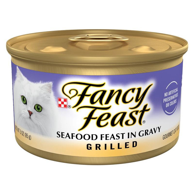 slide 1 of 9, Purina Fancy Feast Grilled Gourmet Wet Cat Food Seafood Feast In Gravy - 3oz, 3 oz