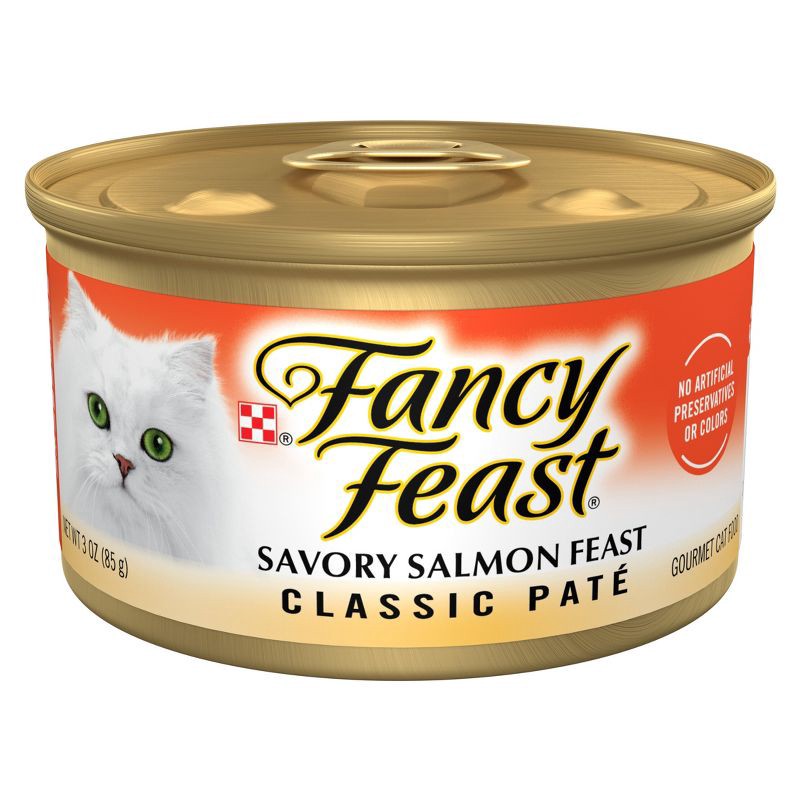 slide 1 of 9, Purina Fancy Feast Grain Free Classic Paté Fish, Seafood and Salmon Flavor Wet Cat Food - 3oz, 3 oz