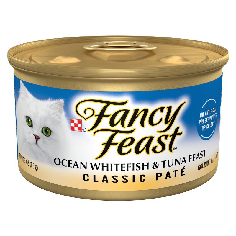 slide 1 of 5, Purina Fancy Feast Grain Free Classic Paté Ocean White Fish and Tuna Flavor Wet Cat Food - 3oz, 3 oz