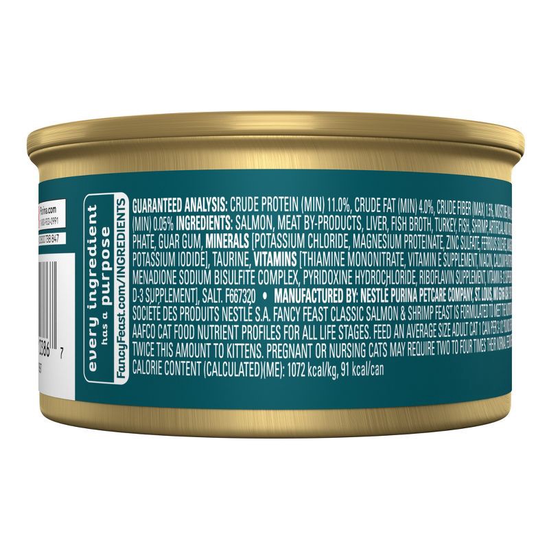 slide 2 of 9, Purina Fancy Feast Classic Paté Gourmet Wet Cat Food Salmon, Fish & Shrimp Feast - 3oz, 3 oz