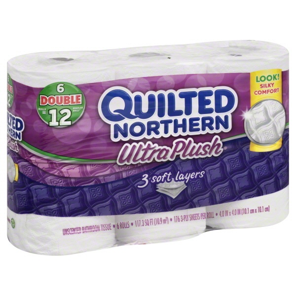 slide 1 of 1, Quilted Northern Ultra Plush Bathroom Tissue, Unscented, Double Roll, 3-Ply, 6 ct