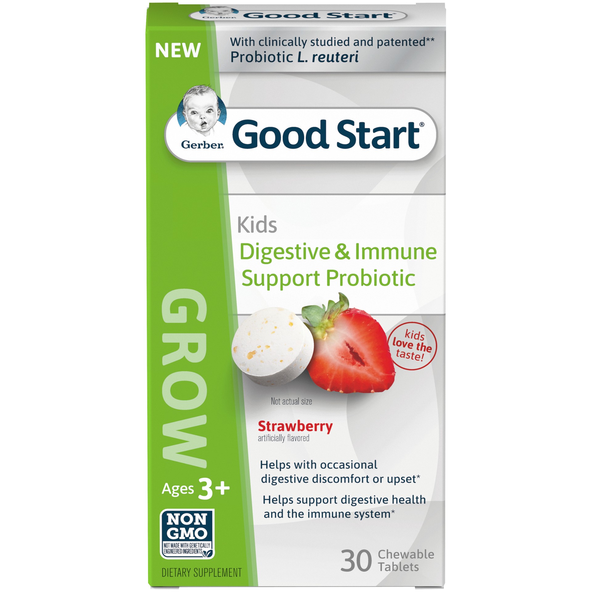 slide 1 of 5, Good Start Grow Probiotics for Digestive and Immune Support Kids Chewable Tablets, Strawberry, 30 ct Box, 0.47 oz