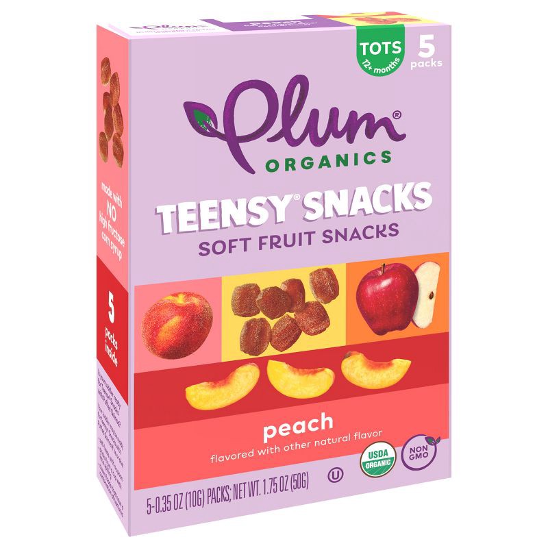 slide 8 of 11, Plum Organics Teensy Snacks Soft Fruit Snacks - Peach - 0.35oz/5ct, 0.35 oz, 5 ct