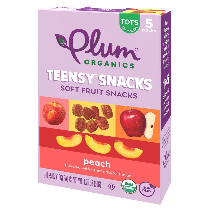 slide 9 of 11, Plum Organics Teensy Snacks Soft Fruit Snacks - Peach - 0.35oz/5ct, 0.35 oz, 5 ct