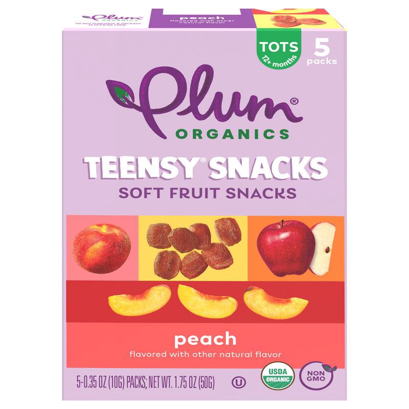 slide 1 of 11, Plum Organics Teensy Snacks Soft Fruit Snacks - Peach - 0.35oz/5ct, 0.35 oz, 5 ct