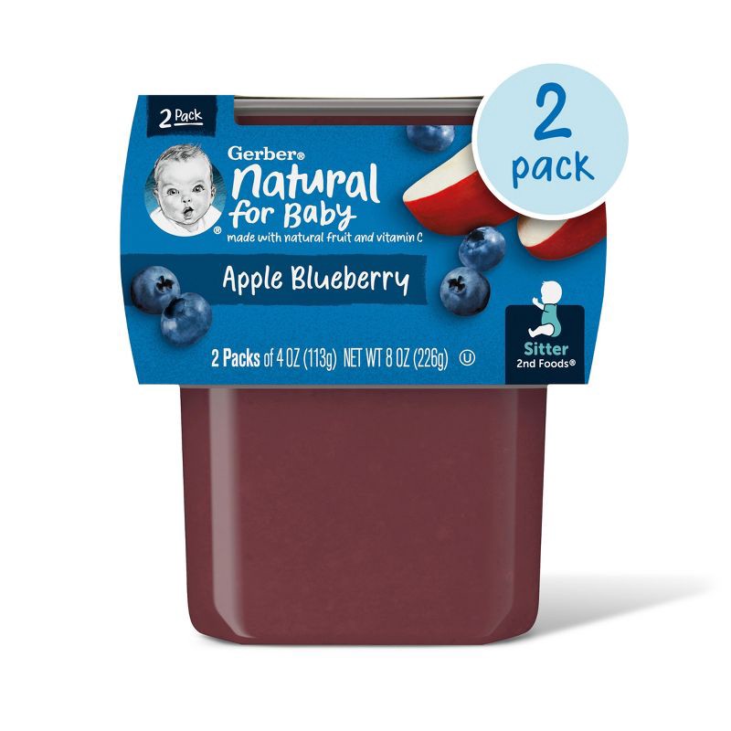 slide 1 of 7, Gerber Baby Food Stage 2 Apple Blueberry Puree Tub - 4oz/2ct, 2 ct; 4 oz