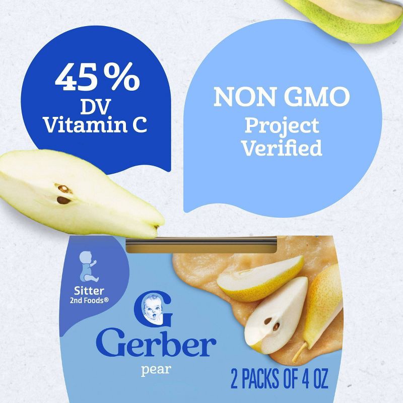 slide 9 of 10, Gerber Non-GMO Baby Food Stage 2 Pear Puree Tub - 2ct/4oz Each, 2 ct; 4 oz