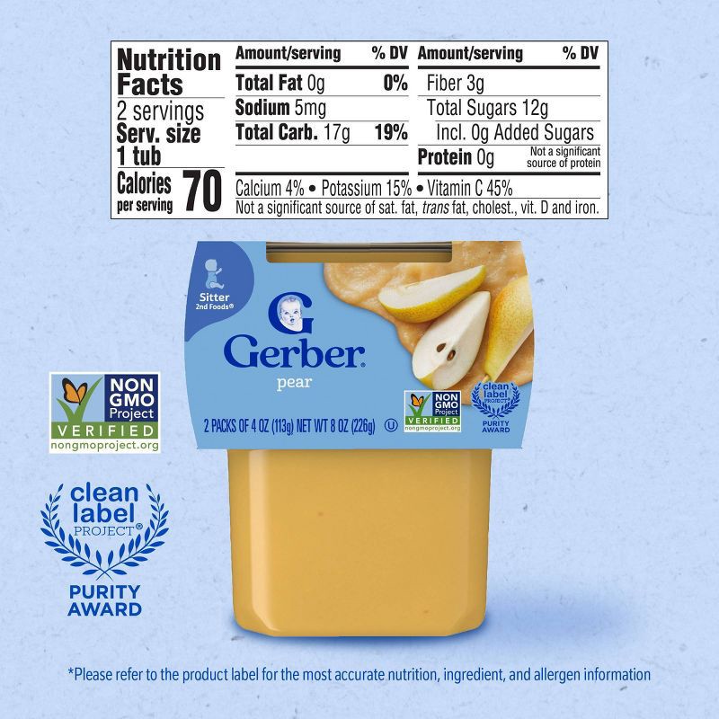 slide 2 of 10, Gerber Non-GMO Baby Food Stage 2 Pear Puree Tub - 2ct/4oz Each, 2 ct; 4 oz