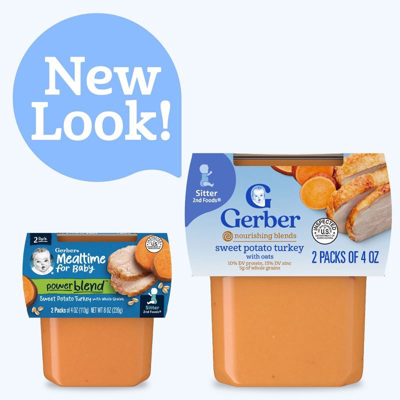 slide 2 of 10, Gerber Baby Food Stage 2 Sweet Potato & Turkey with Whole Grains Puree Tub - 2ct/4oz, 2 ct; 4 oz